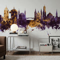 Ljubljana Slovenia Skyline Purpl & Gold Mural Wallpaper - room preview 03