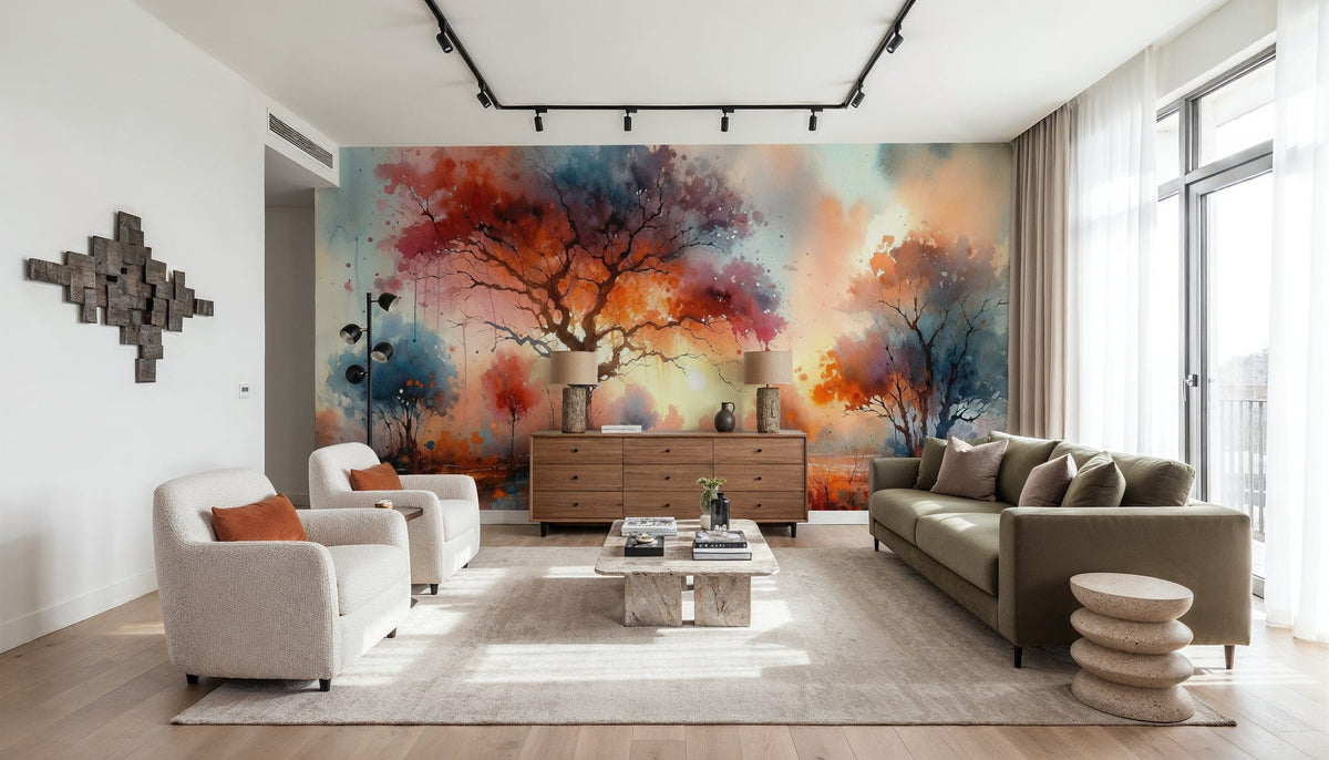 Autumn's Fiery Canopy At Dusk Mural Wallpaper - room preview 03