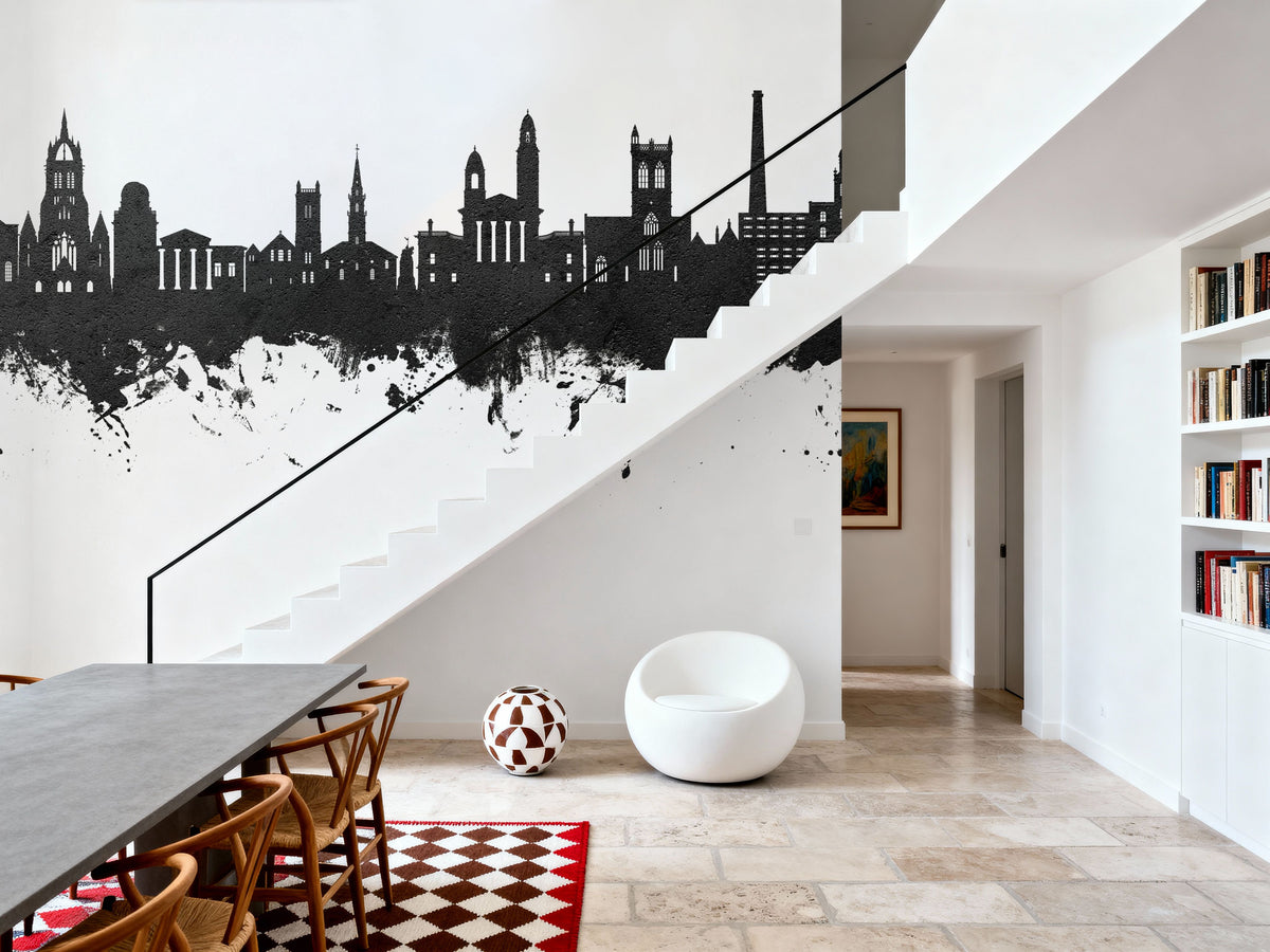 Paisley Skyline Black & White Mural Wallpaper - room preview 03