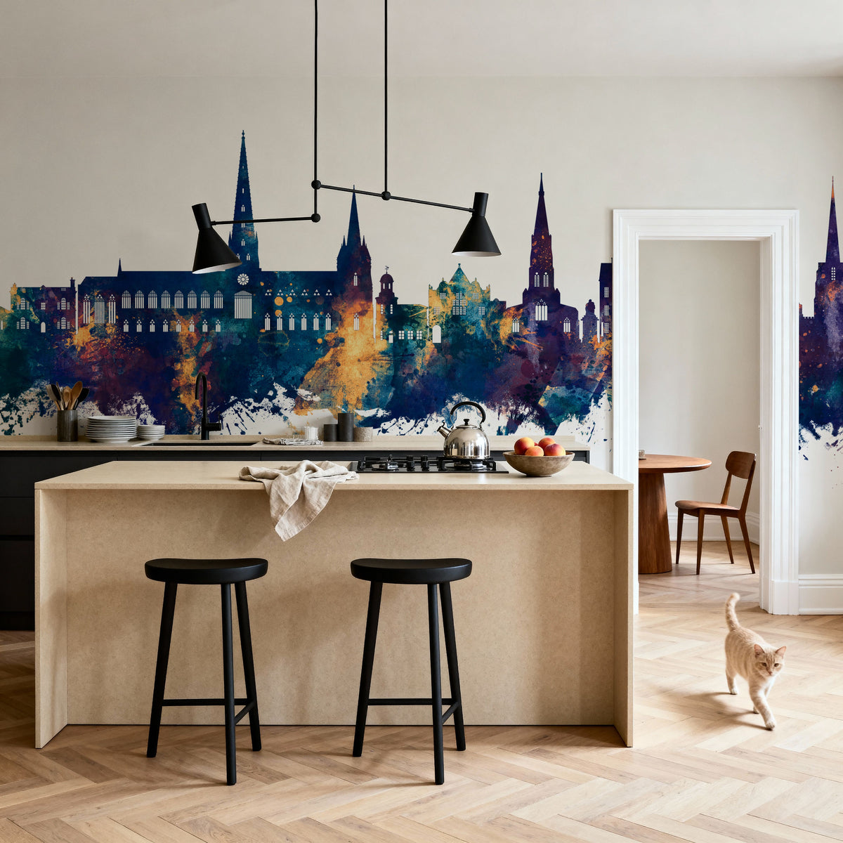 Lichfield England Skyline Blue & Bronze Mural Wallpaper - room preview 03