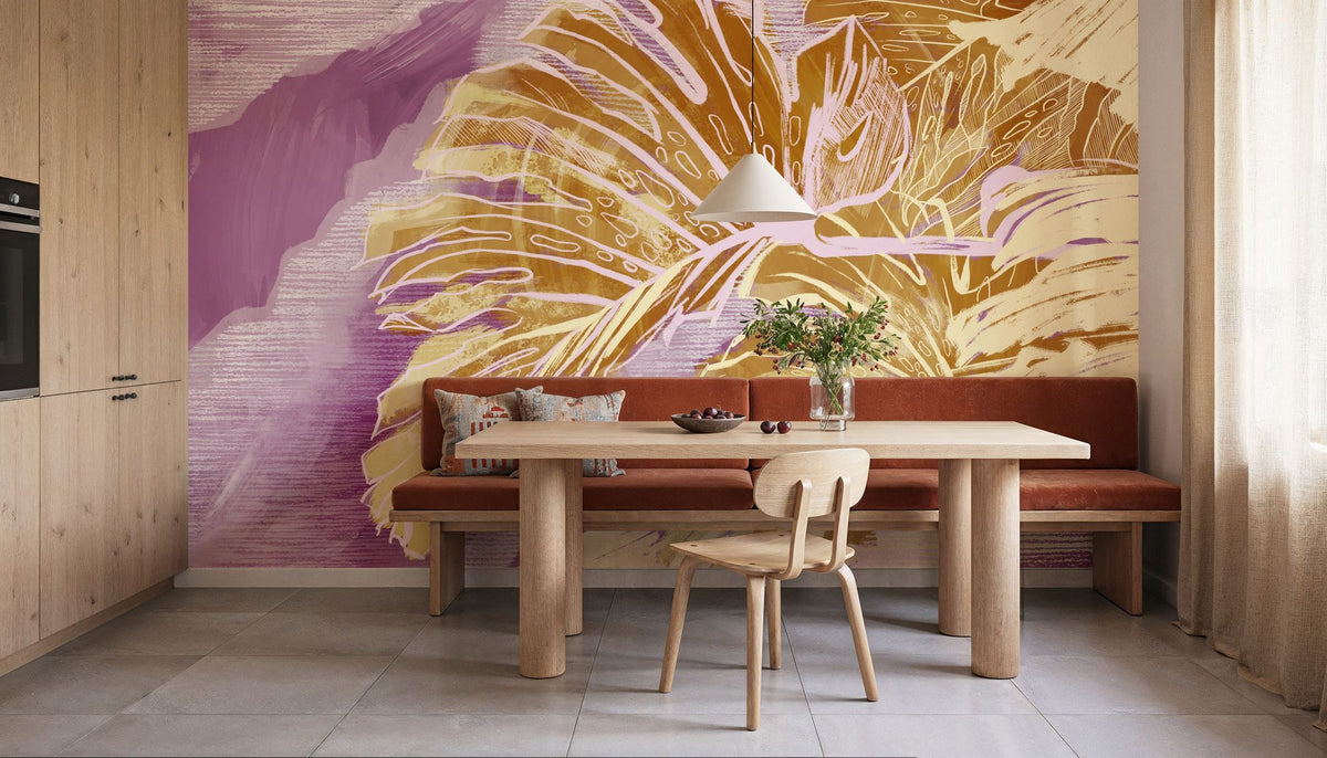 High Grunge Leaves Mural Wallpaper - Red Tone - room preview 03