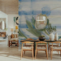 Peony on Blue Stripe Mural Wallpaper - room preview 03