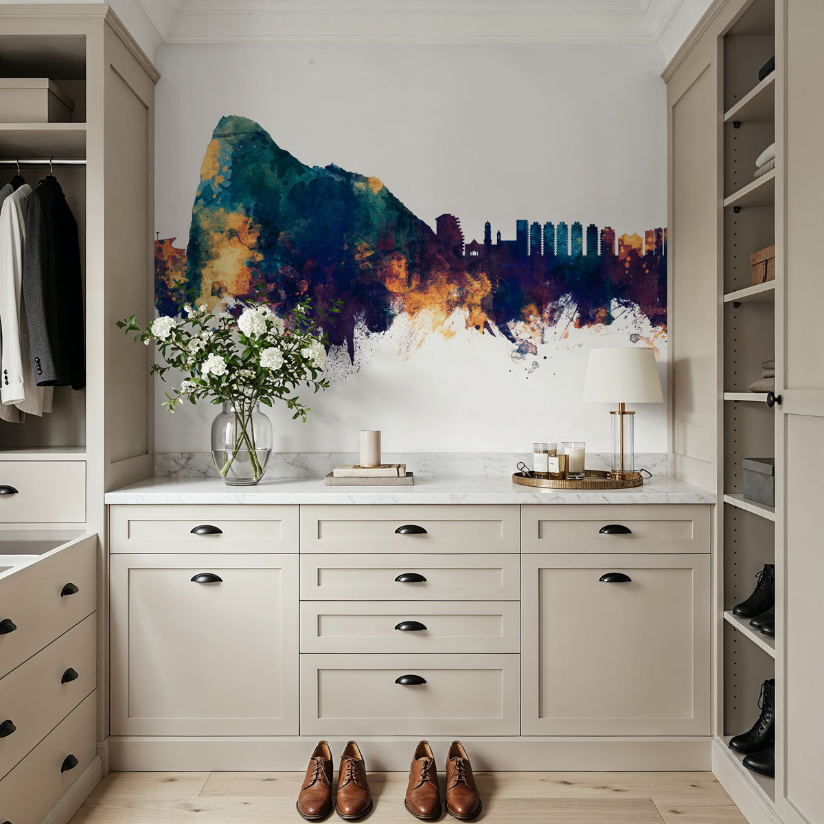 Gibraltar Skyline Blue & Bronze Mural Wallpaper - room preview 03