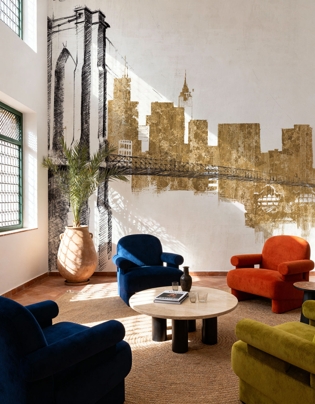 Skyline Crossing Gold Mural Wallpaper - room preview 03