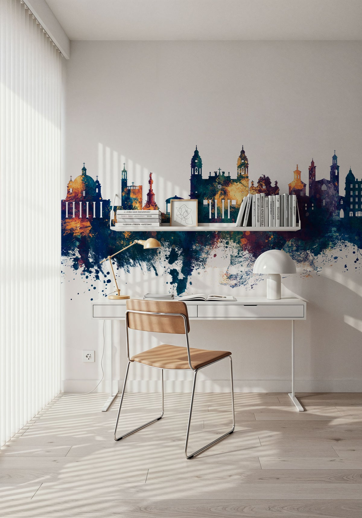 Pamplona Spain Skyline Blue & Bronze Mural Wallpaper - room preview 03