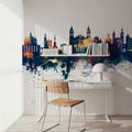 Pamplona Spain Skyline Blue & Bronze Mural Wallpaper - room preview 03