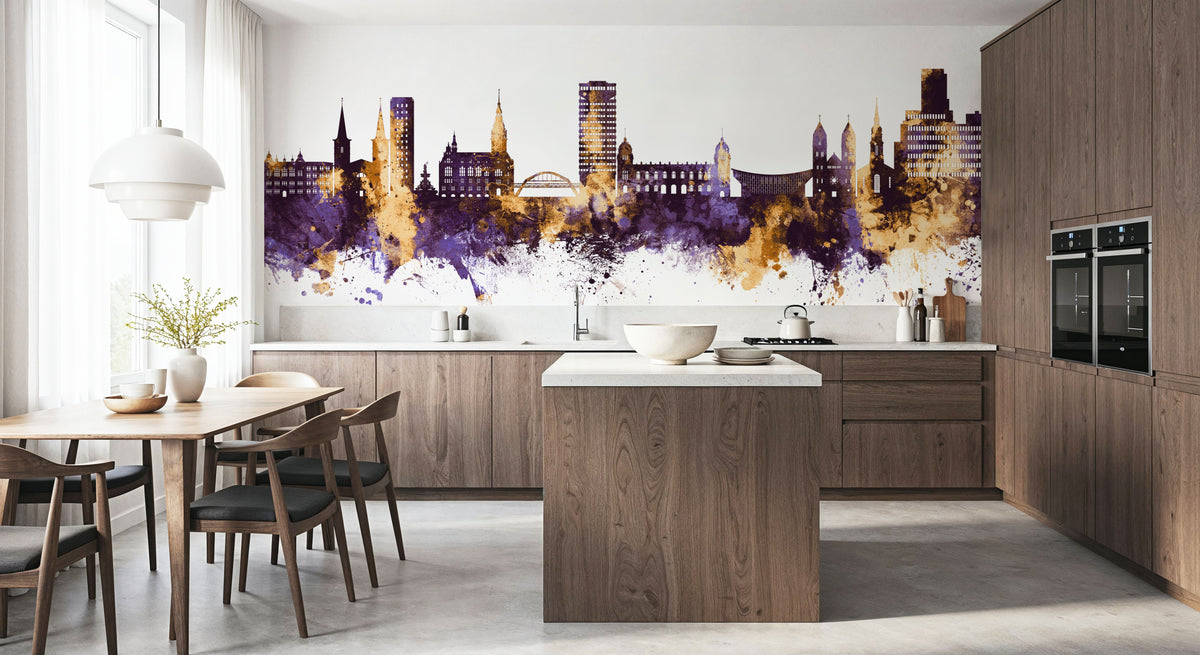 Wuppertal Germany Skyline Purple & Gold Mural Wallpaper - room preview 03
