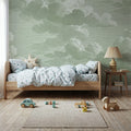 Intaglio Clouds, Sage Mural Wallpaper - room preview 03