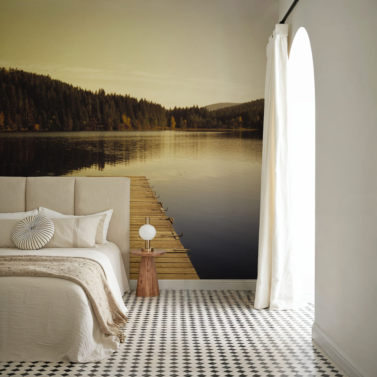 Autumn Harbor Reflection Mural Wallpaper - room preview 03