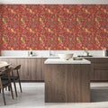Time to Share Flowers and Pears Red Mural Wallpaper - room preview 03