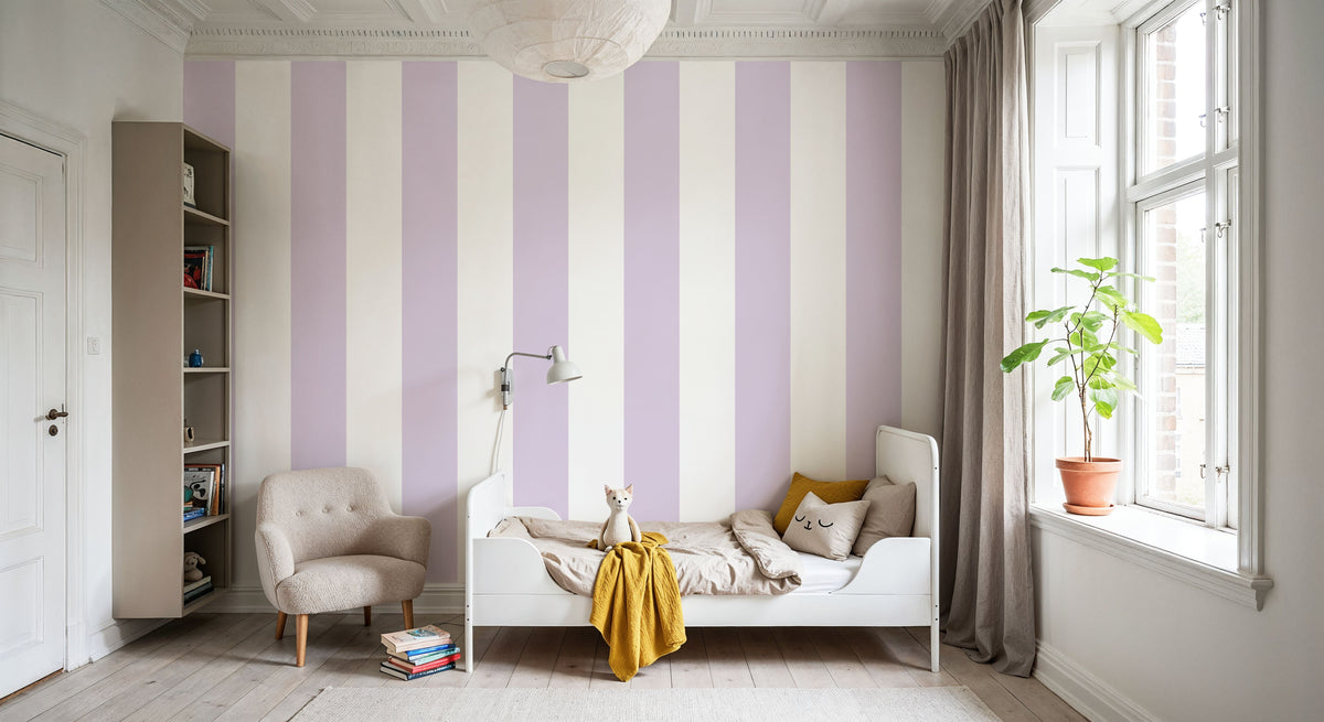Circus Stripes, Lavender Mural Wallpaper - room preview 03