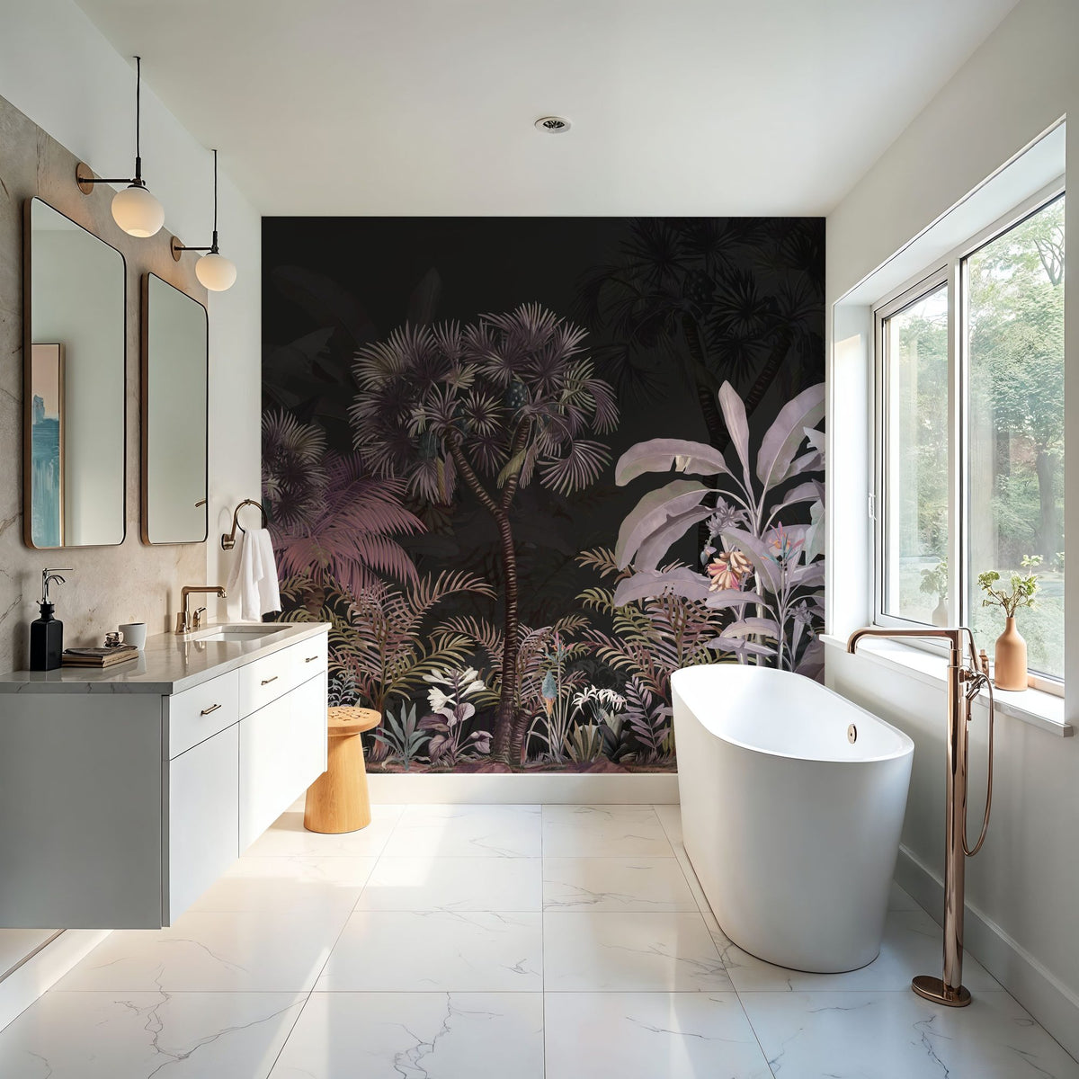 Tropical Forest Strolls Dark Purple Mural Wallpaper - room preview 03