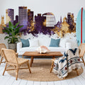 Southend-on-Sea England Skyline Purple & Gold Mural Wallpaper - room preview 03