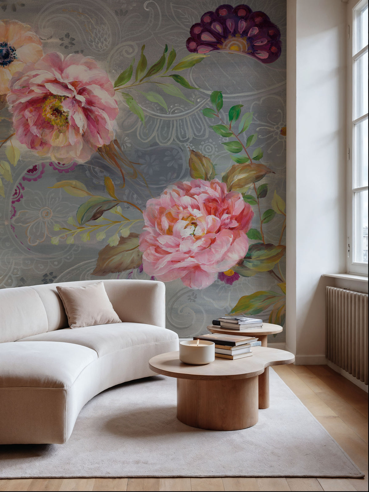 Peonies and Paisley Mural Wallpaper - room preview 03
