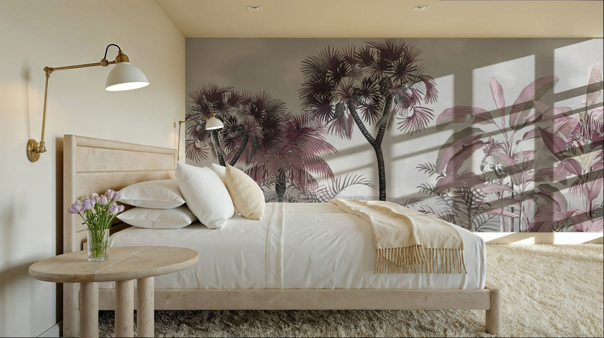 Tropical Forest Strolls Gray Blue Mural Wallpaper - room preview 03