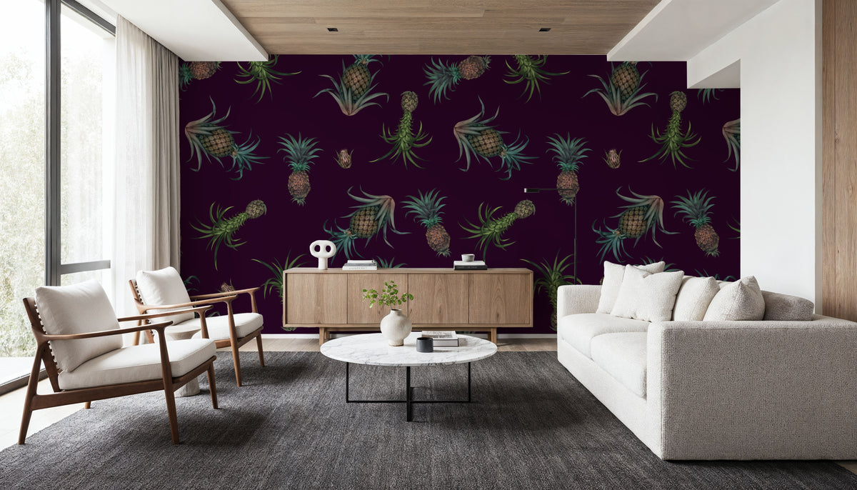 Falling Pineapples, Violet Mural Wallpaper - room preview 03