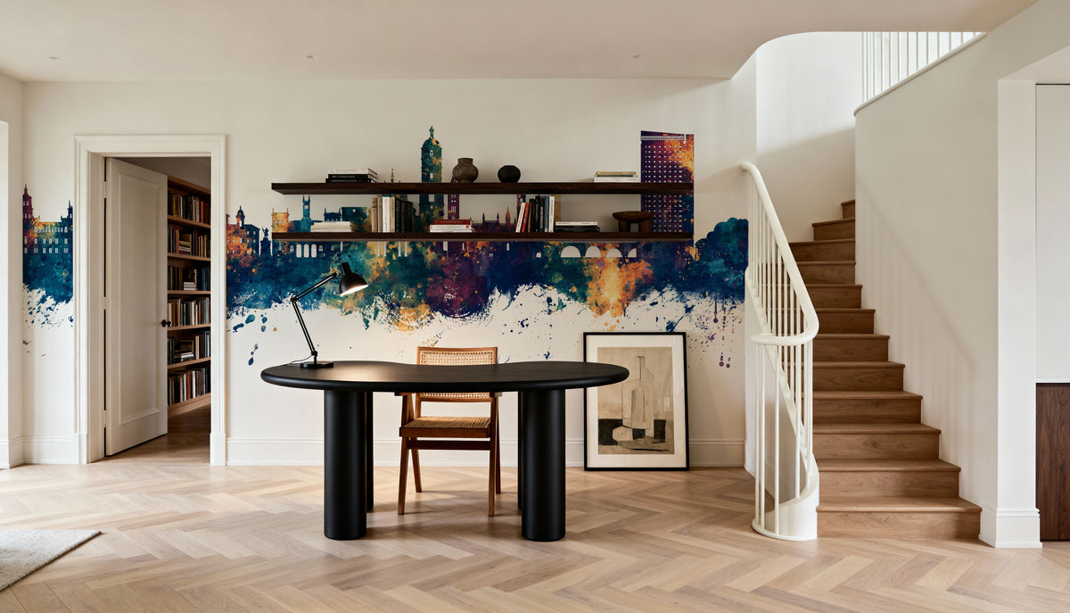 Valladolid Spain Skyline Blue & Bronze Mural Wallpaper - room preview 03