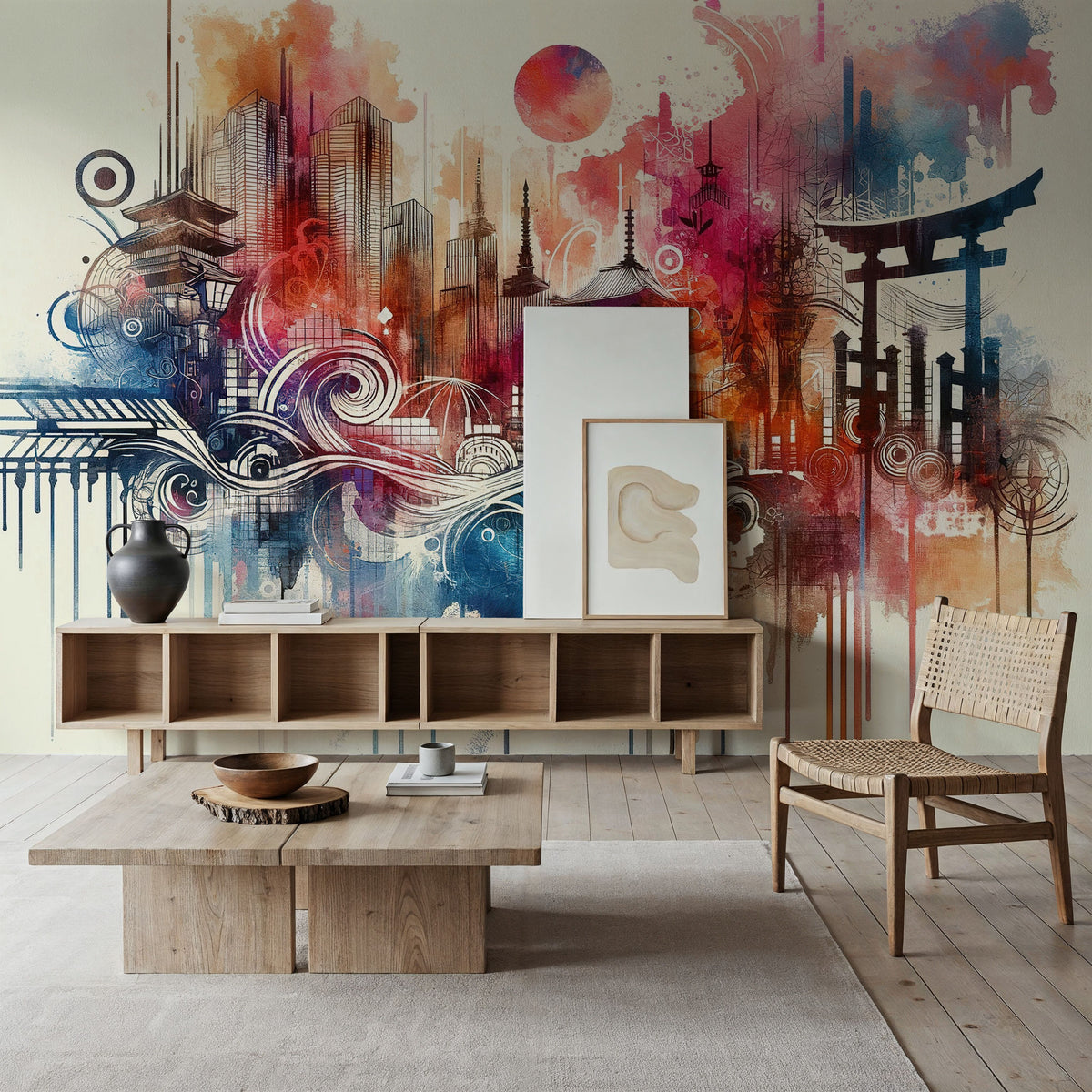 Watercolor Skyline Tokyo II Mural Wallpaper - room preview 03