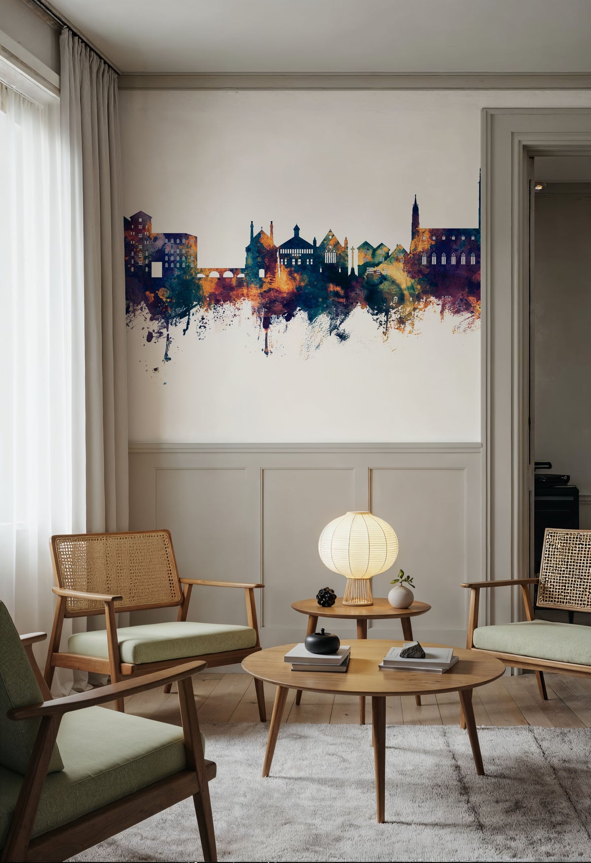 Tewkesbury England Skyline Blue & Bronze Mural Wallpaper - room preview 03