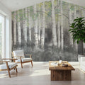 Soft Birches Charcoal Mural Wallpaper - room preview 03