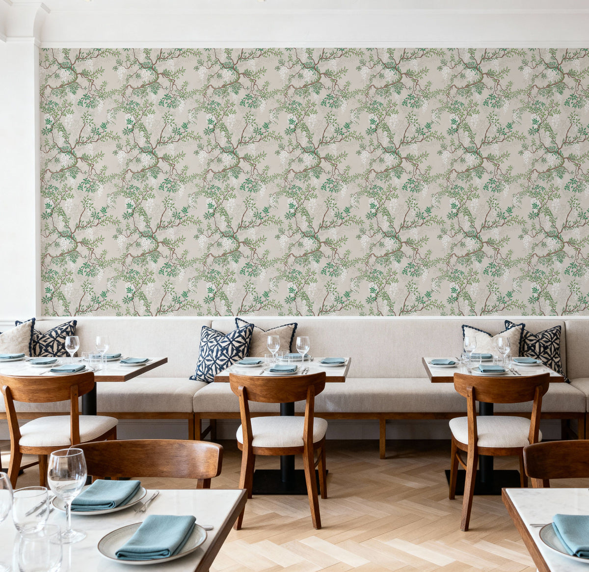 Climbing Wisteria, Greige Mural Wallpaper - room preview 03