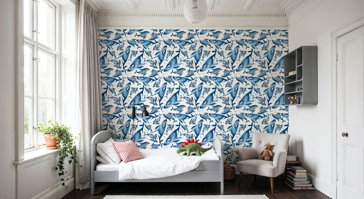 Whale Swim Mural Wallpaper - room preview 03