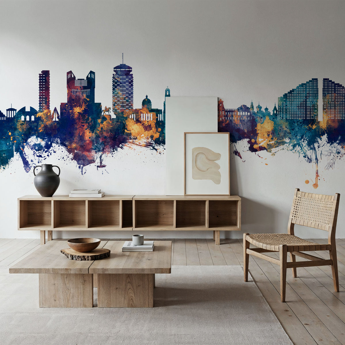 Chisinau Moldova Skyline Blue & Bronze Mural Wallpaper - room preview 03