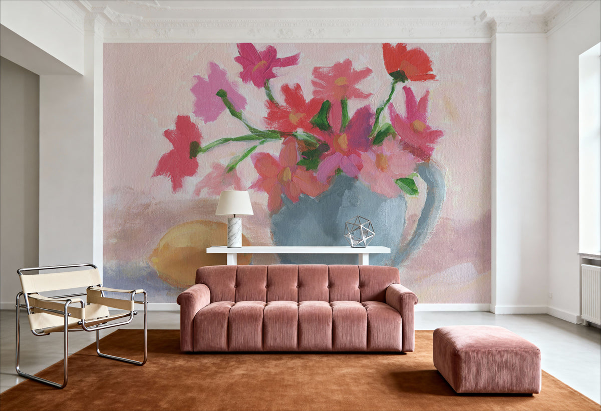 Pink Flowers with Lemon Mural Wallpaper - room preview 03