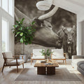 Longhorn Pasture Pair Sepia Mural Wallpaper - room preview 03