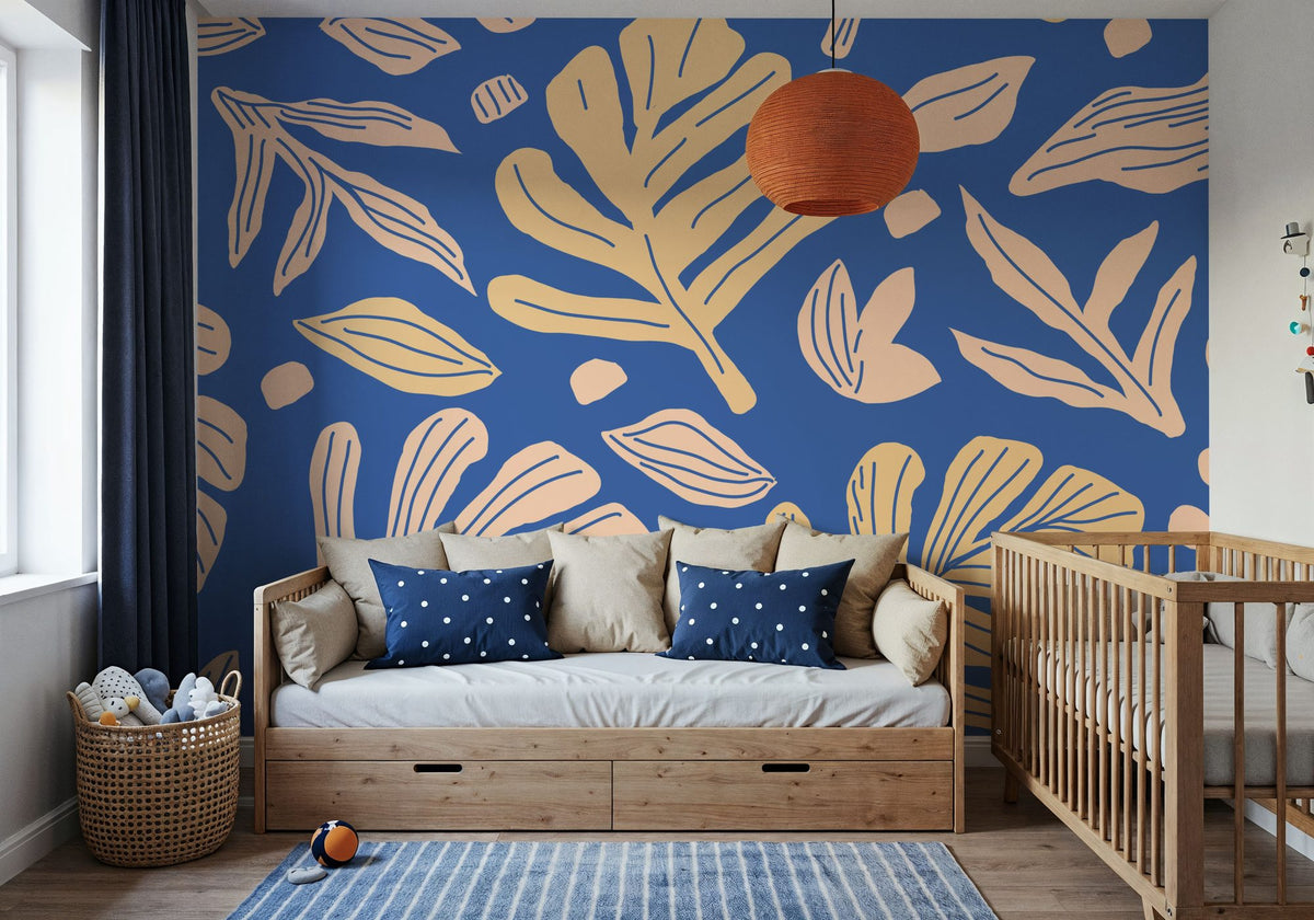 Monstera Cuttings, Soft Blue Mural Wallpaper - room preview 03
