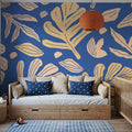 Monstera Cuttings, Soft Blue Mural Wallpaper - room preview 03