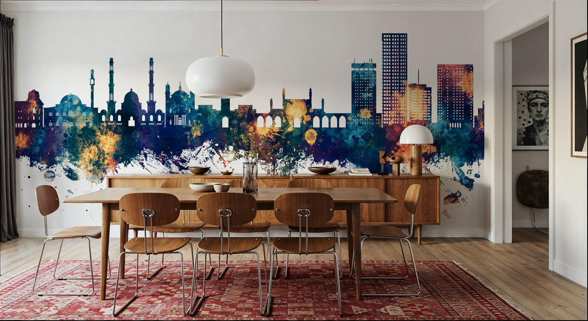 Kabul Afghanistan Skyline Blue & Bronze Mural Wallpaper - room preview 03