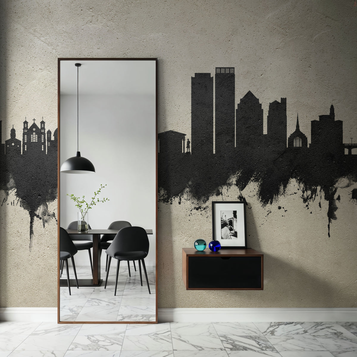 Dayton Ohio Skyline Concrete Mural Wallpaper - room preview 03