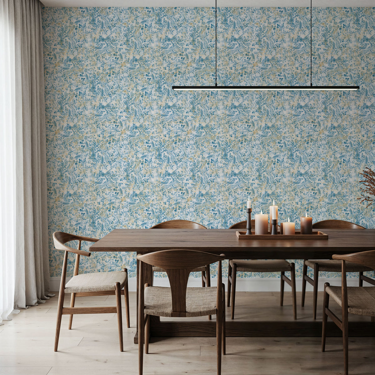 Rustic Flowers Blue Mural Wallpaper - room preview 03