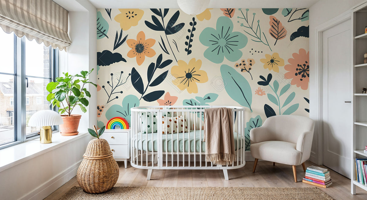 Flowery Swirls Mural Wallpaper - room preview 03