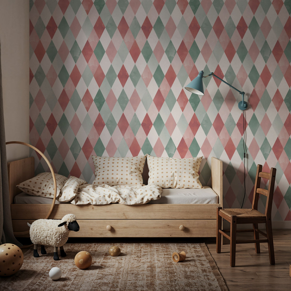 Contrasting Diamonds, Rose Mural Wallpaper - room preview 03