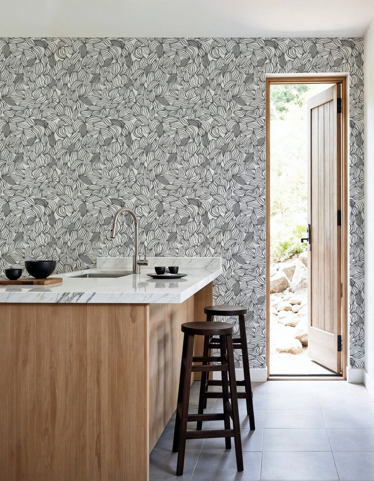 Negative Leaf, Stone Mural Wallpaper - room preview 03