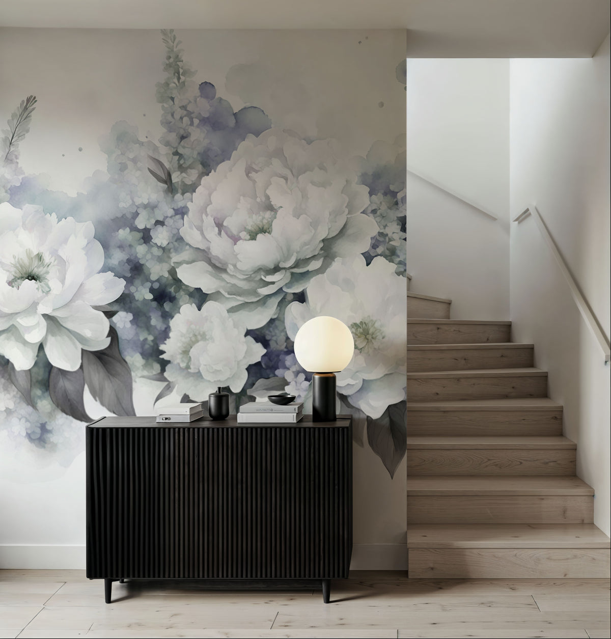 Peony Melody Blue Mural Wallpaper - room preview 03