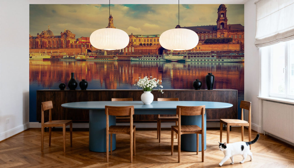 Dresden Reflecion in Elbe River Mural Wallpaper - room preview 03