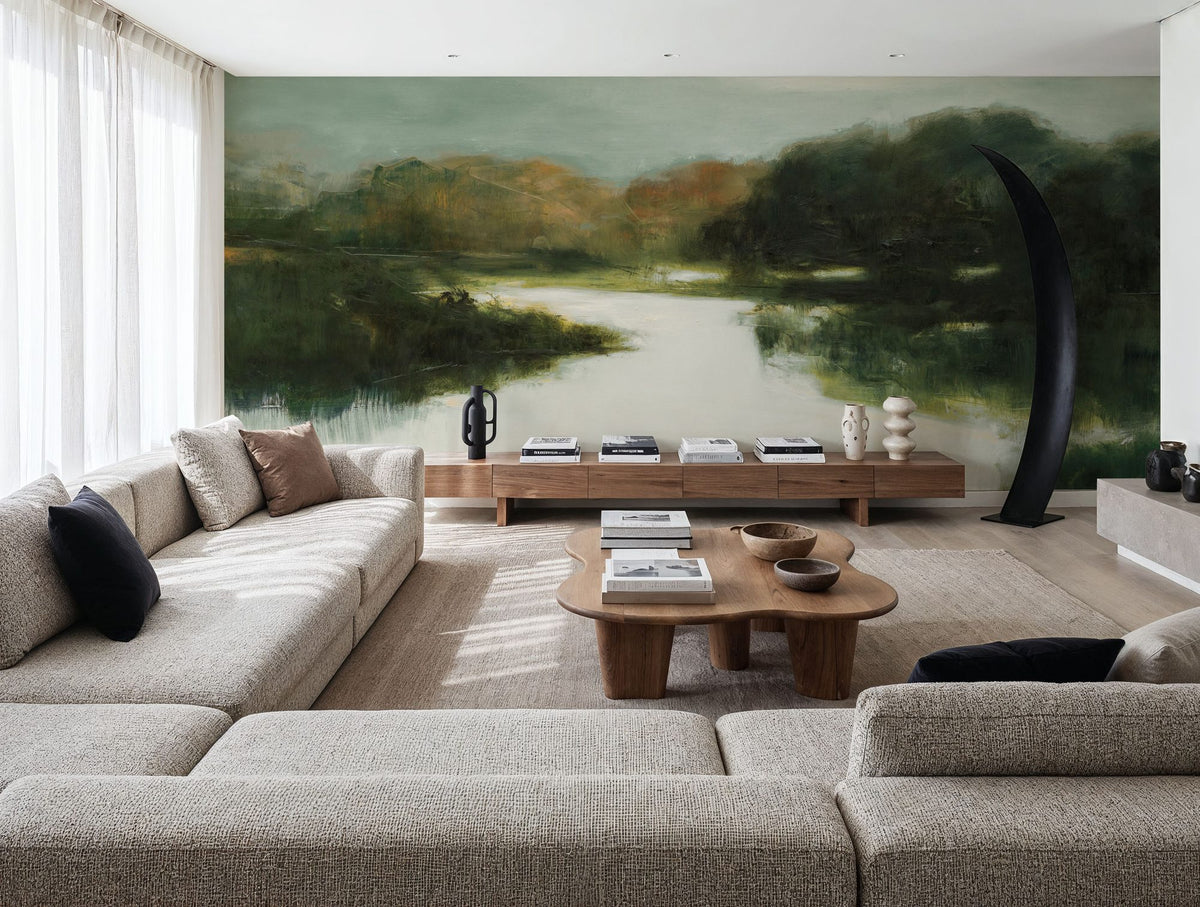 Mirror Lake Neutral Mural Wallpaper - room preview 03