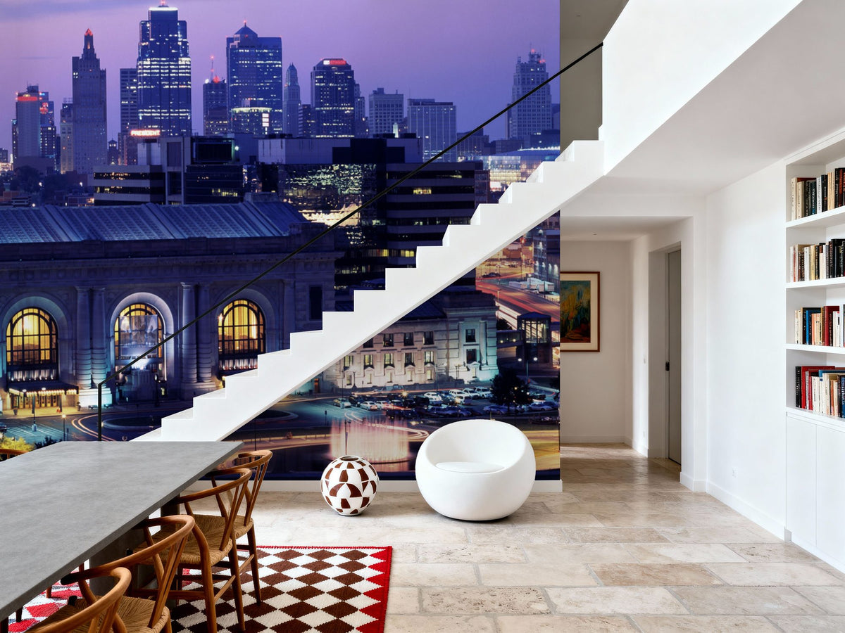 Purple Gradient Twilight Metropolis Mural Wallpaper - room preview 03