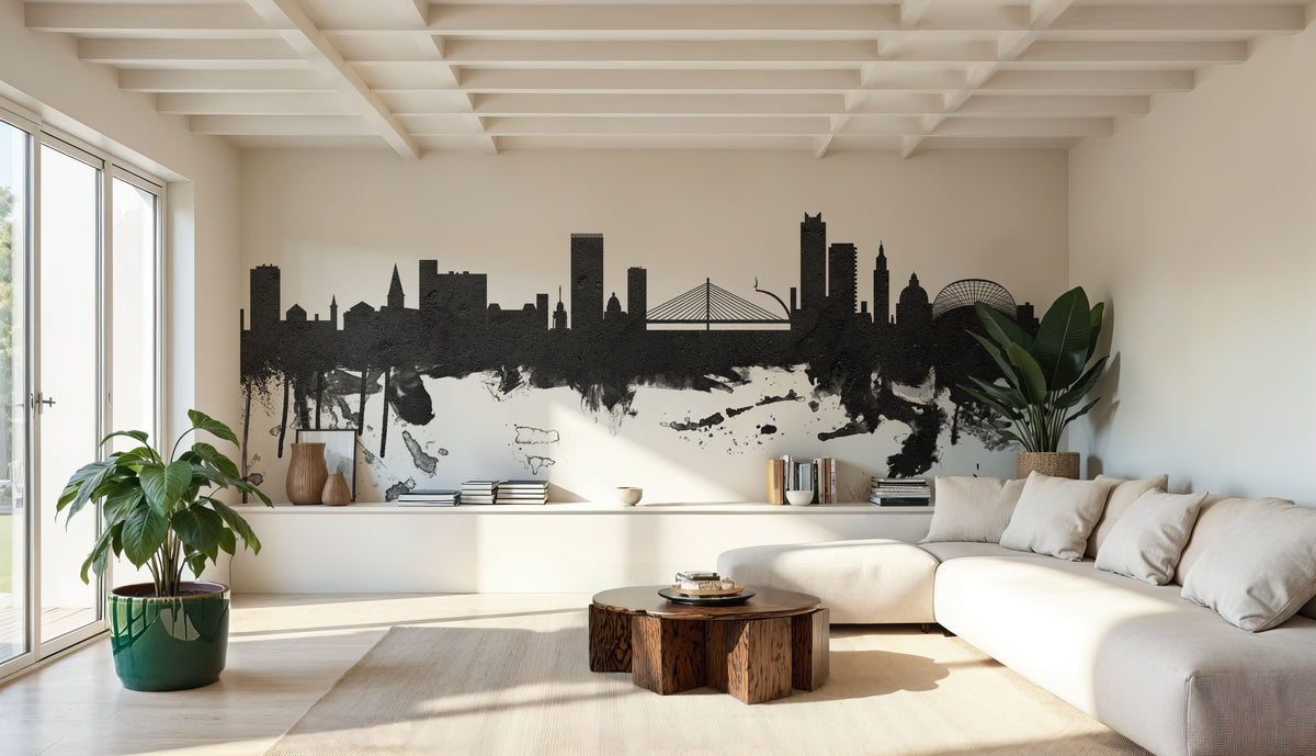 Liege Belgium Skyline Black & White Mural Wallpaper - room preview 03