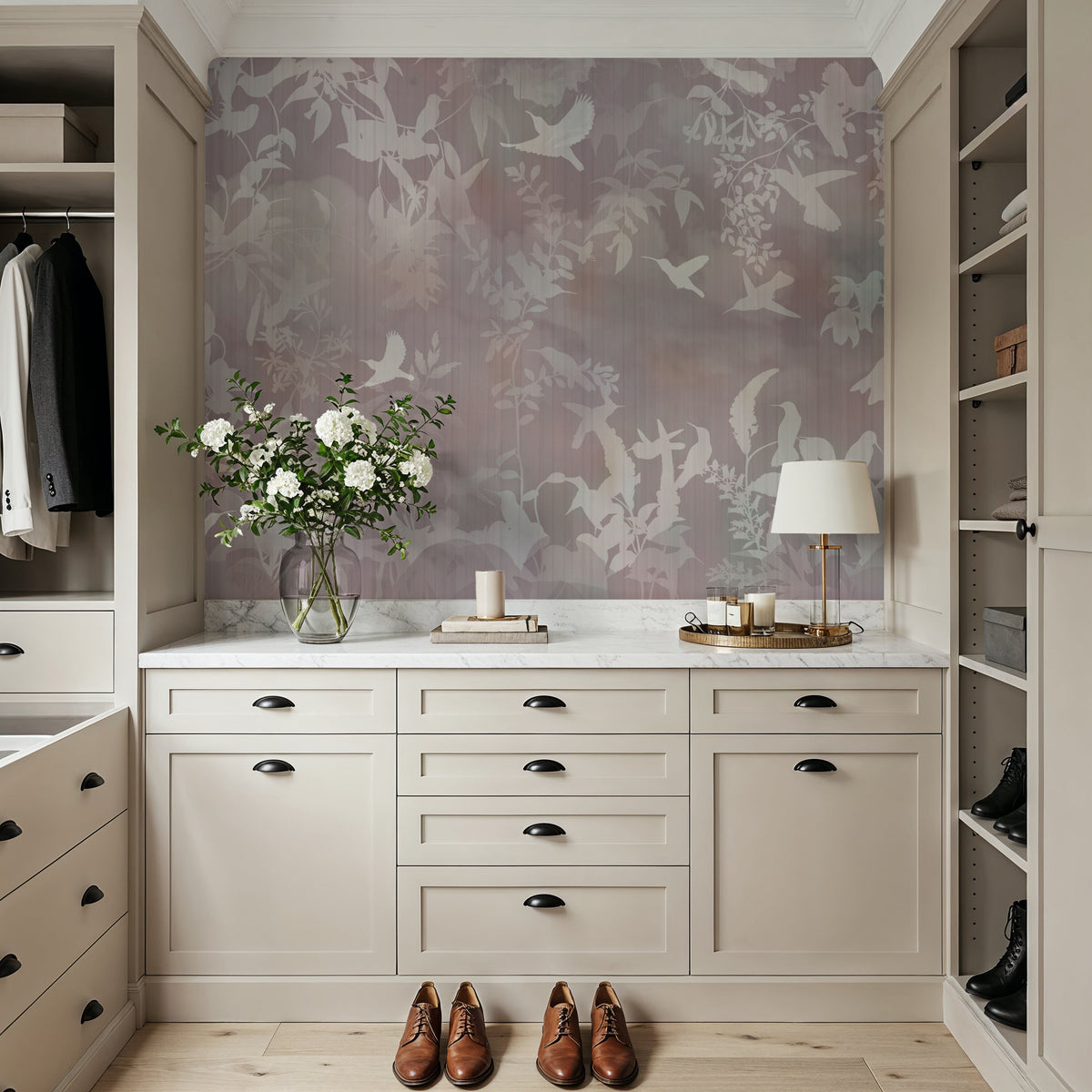 Birds in the Fog Red Mural Wallpaper - room preview 03
