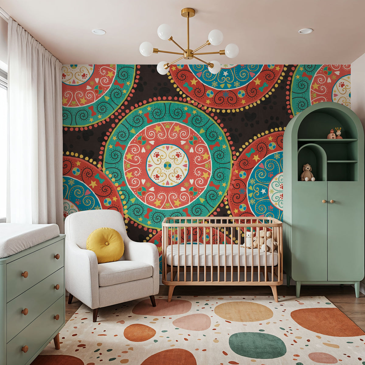 Otomi Dogs VI Dark Mural Wallpaper - room preview 03