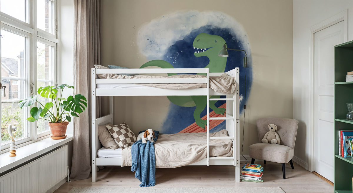 Surfing T-Rex Mural Wallpaper - room preview 03
