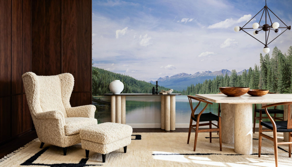 Mountain Mirror Lake Mural Wallpaper - Neutral Tone - room preview 03