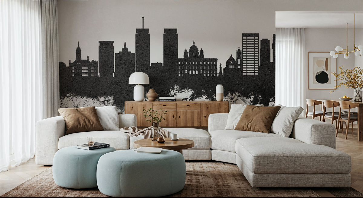 Syracuse New York Skyline Black & White Mural Wallpaper - room preview 03