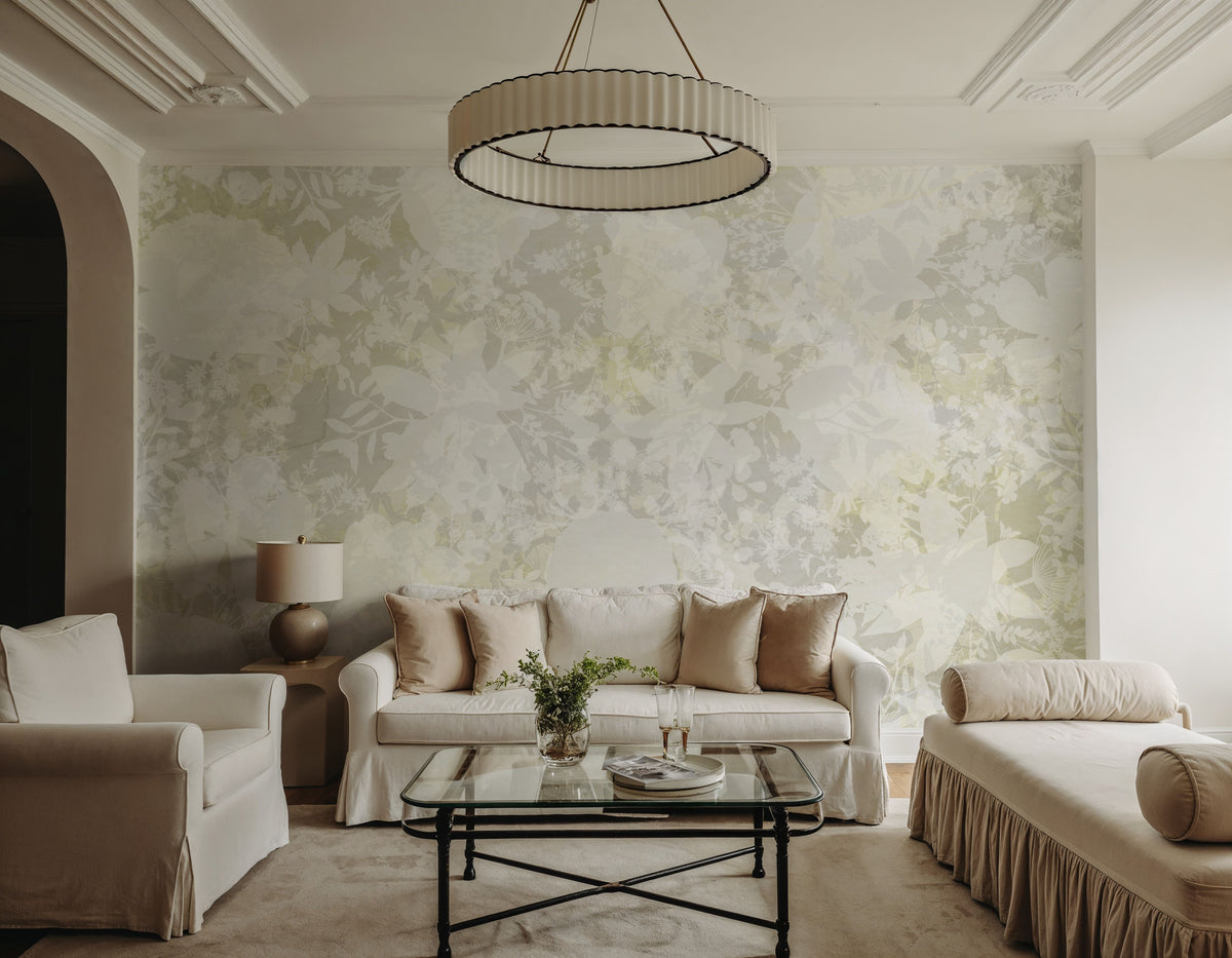 Flower Silhouette Yellow Mural Wallpaper - room preview 03