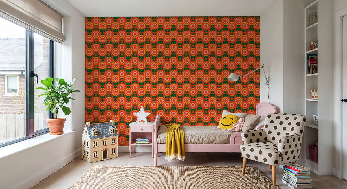Retro Bold Blooms Mural Wallpaper - room preview 03