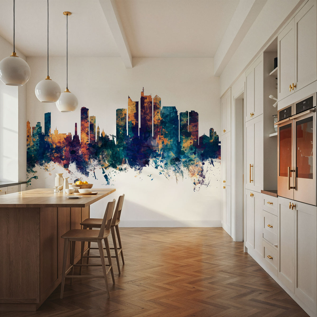Manila Philippines Skyline Blue & Bronze Mural Wallpaper - room preview 03